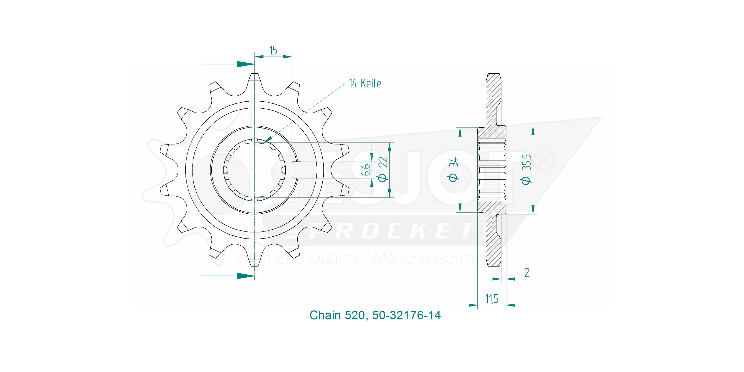 ESJOT Kettenritzel für SHERCO 250/300 SE-R 2014-2015 / 450 i-R 2013