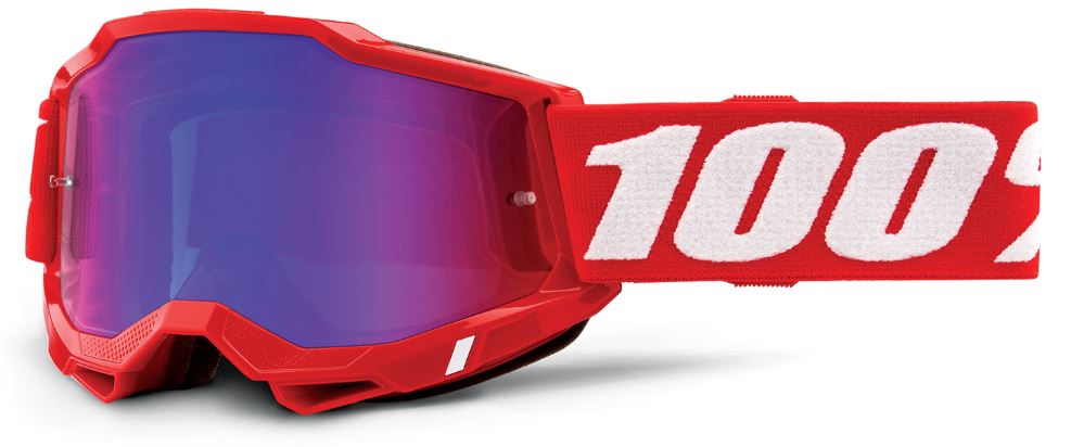 100% Kids Brille: Accuri 2 Neon Red, rot/weiß, blau-verspiegelt