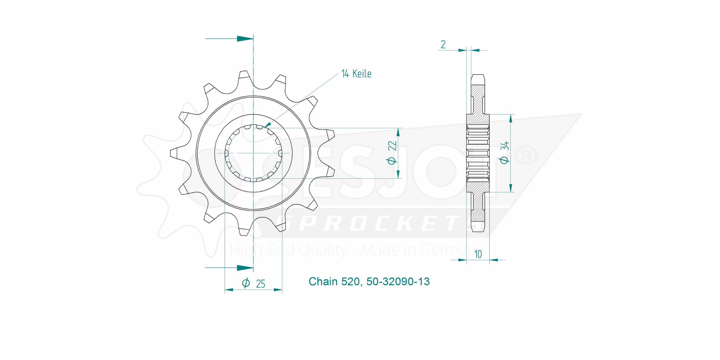 ESJOT Kettenritzel für TM 250/300 EN/MX 2005- / 450 EN 2005-2023, 13 Zähne