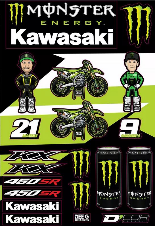 DCOR Sponsor Aufkleber-Kit (46x30cm): Team KAWASAKI Monster Energy, 20-teilig