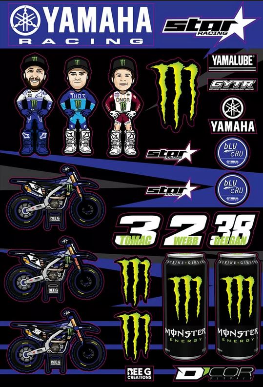 DCOR Sponsor Aufkleber-Kit (46x30cm): Team YAMAHA Monster Energy, 23-teilig